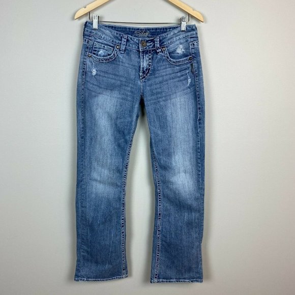 Silver Jeans Eden Low Rise Bootcut Distressed Light Wash‎ Denim Stretch - Picture 1 of 11